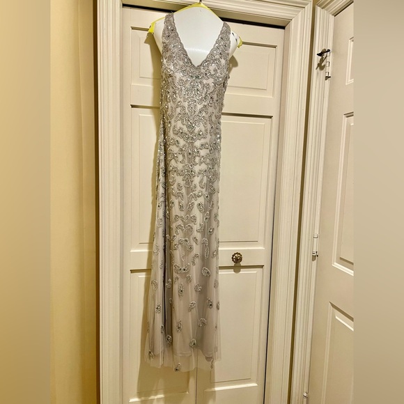 Aidan Mattox beaded silver gown - Picture 1 of 4